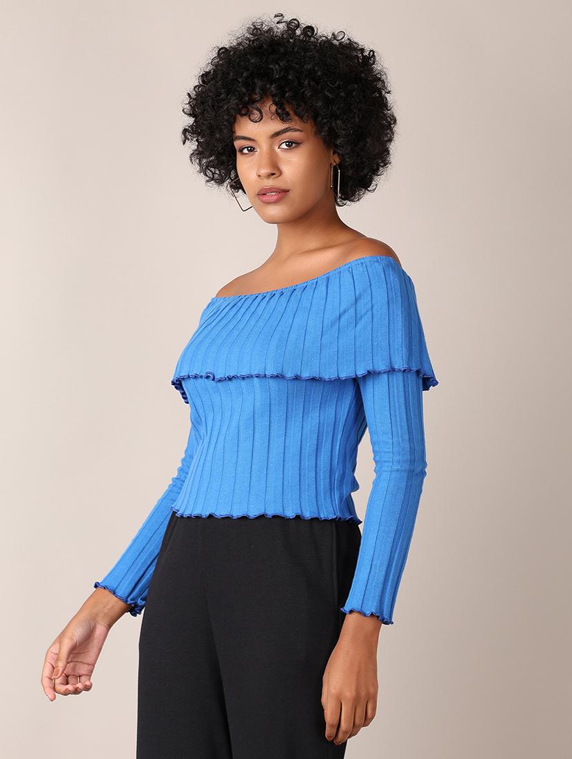 women solid long sleeves off shoulder top - 21550616 - Standard Image - 1