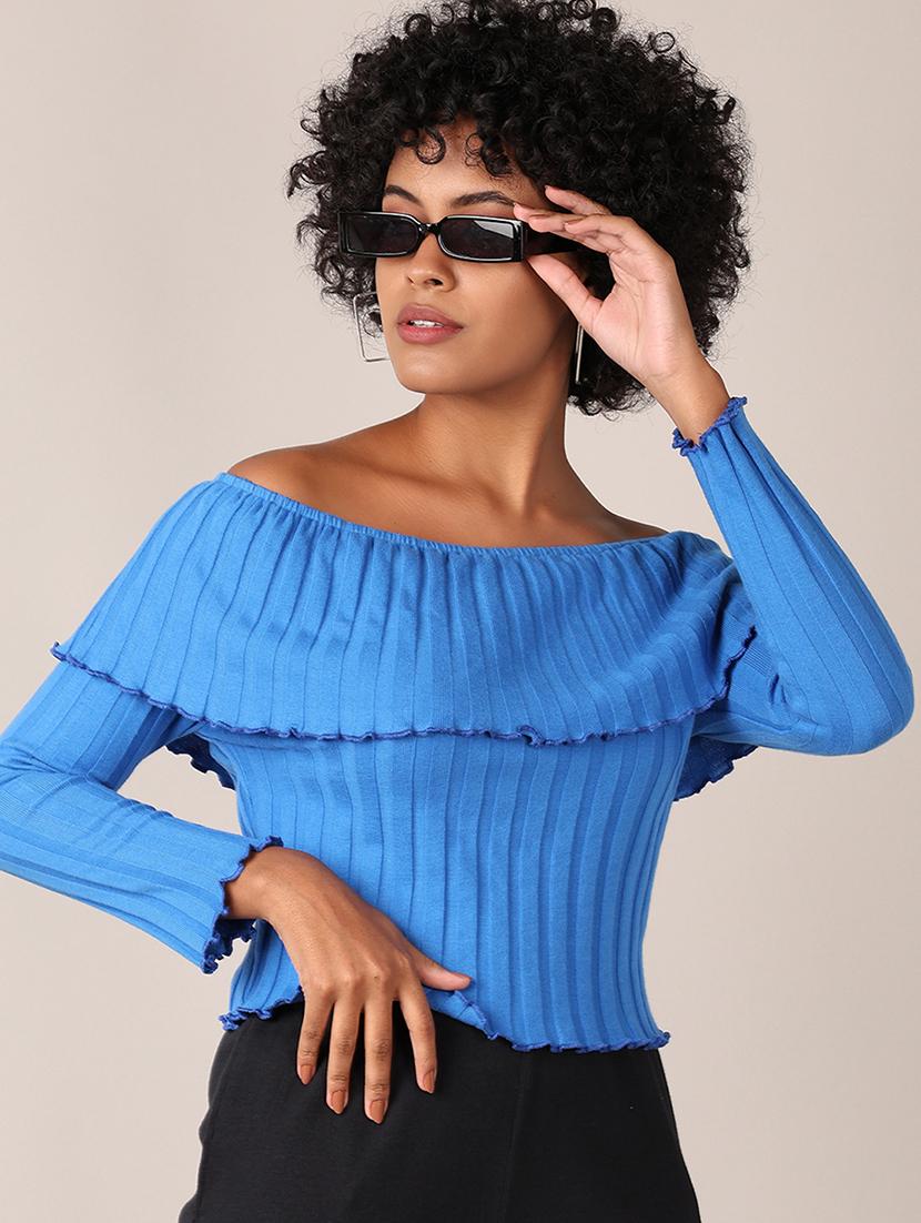 women solid long sleeves off shoulder top - 21550616 - Standard Image - 4