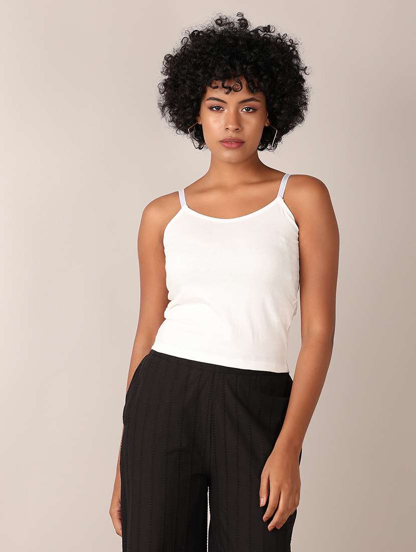 women solid shoulder strap tank top