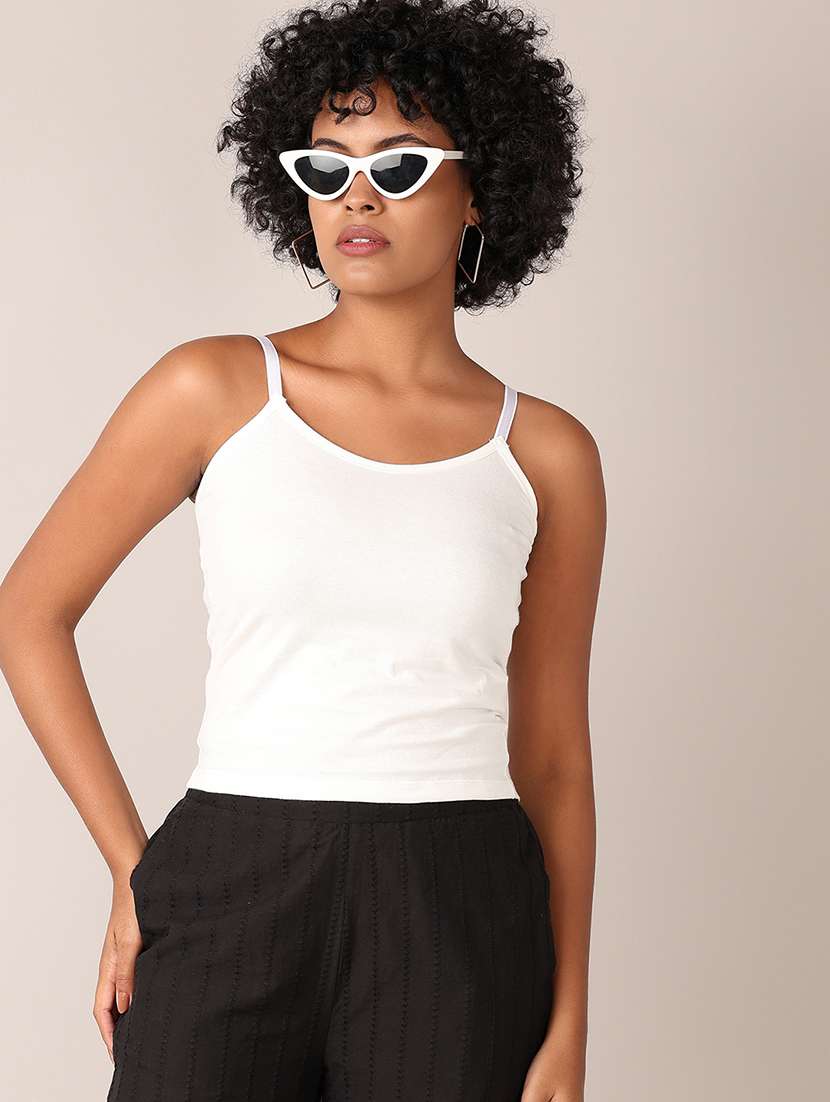 women solid shoulder strap tank top - 21550617 -  Standard Image - 4