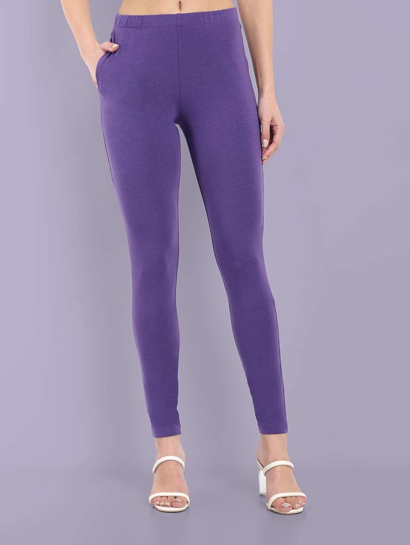 women solid ankle length leggings