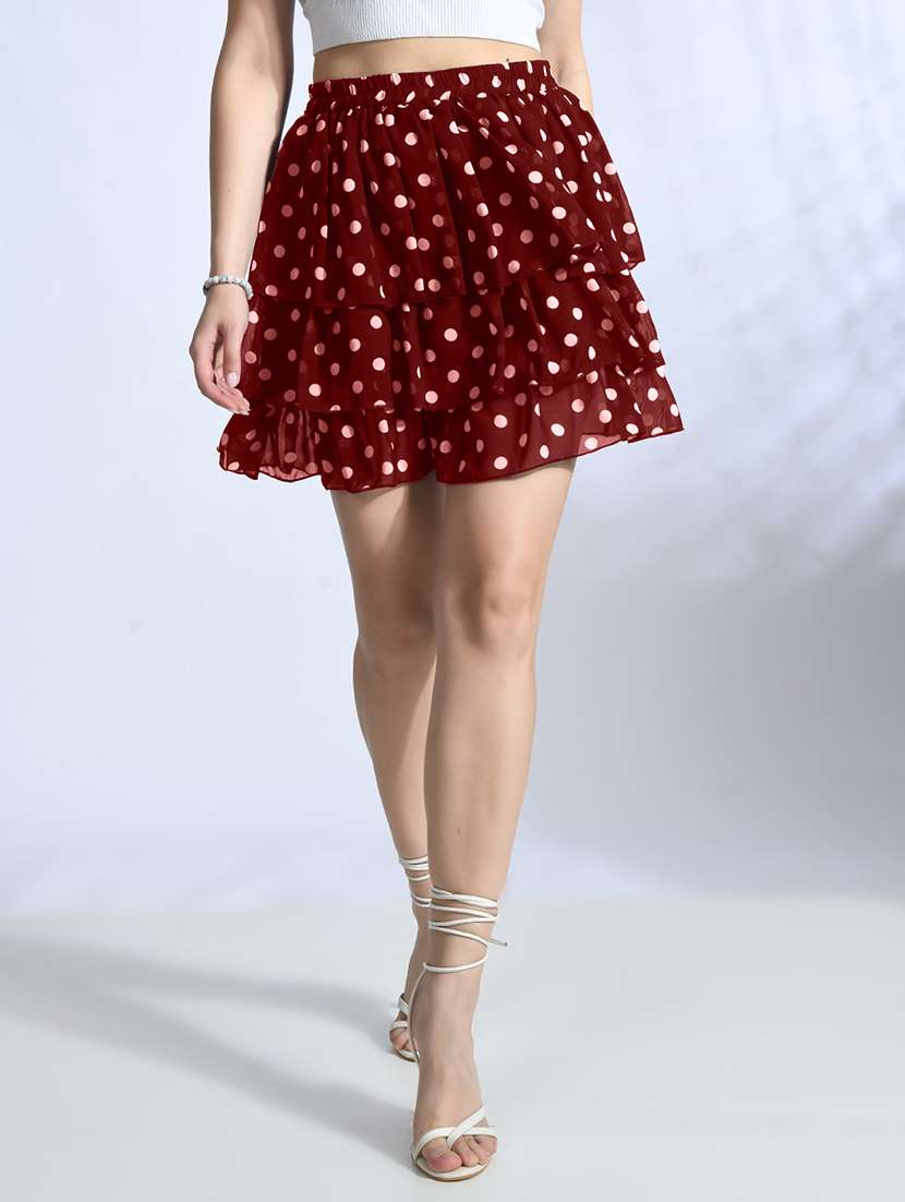 women polka dot printed layered skirt