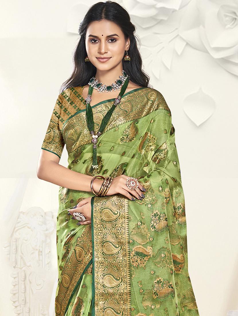 green organza handloom saree with blouse - 21551397 -  Standard Image - 1