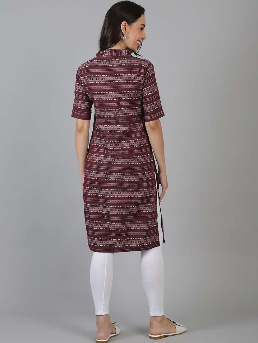 women printed mandarin collared kurta - 21551435 - Standard Image - 4