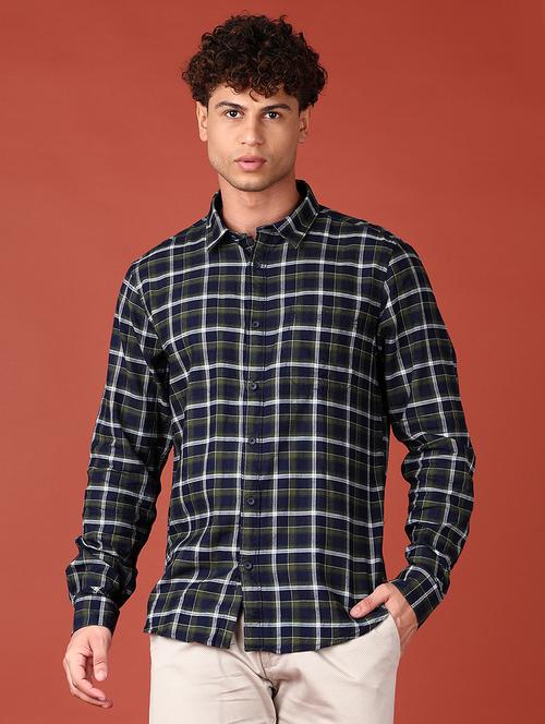 men green checks long sleeve casual shirts - 21551483 - Standard Image - 0