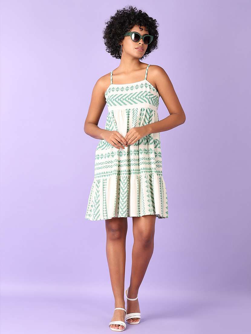 women off whited printed sleeveless tiered dress - 21551523 -  Standard Image - 1