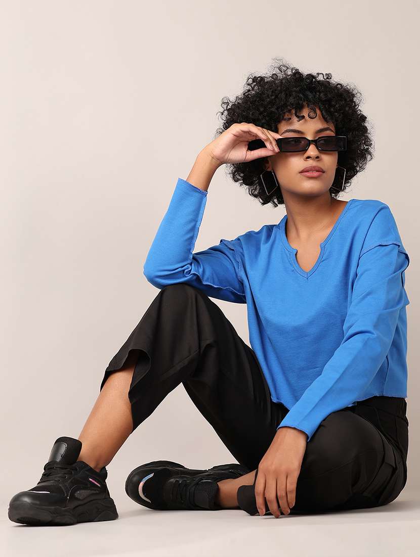 women solid oversized crop t-shirt - 21551533 -  Standard Image - 4