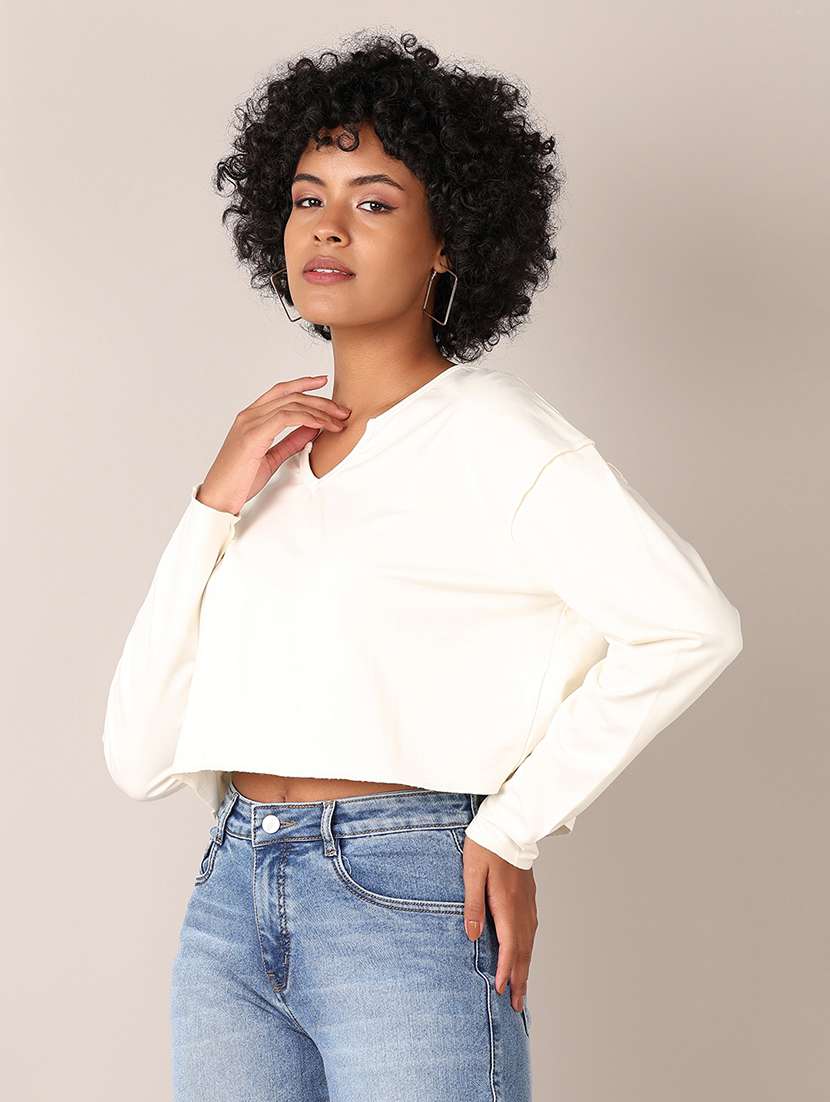 women solid oversized crop t-shirt - 21551534 -  Standard Image - 1