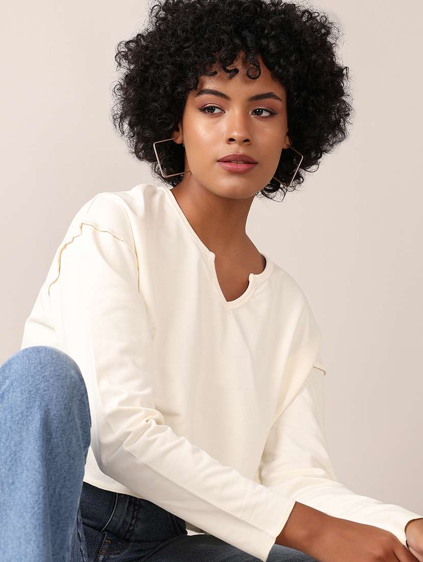 women solid oversized crop t-shirt - 21551534 -  Standard Image - 4