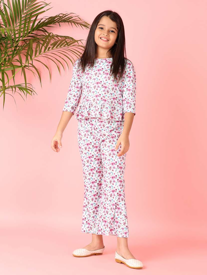 girls floral printed top & trouser full length set