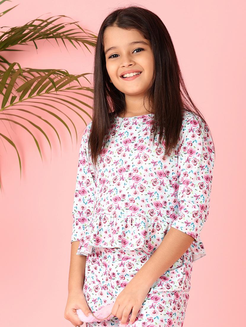 girls floral printed top & trouser full length set - 21551542 - Standard Image - 4