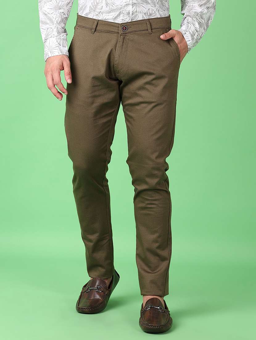 men solid regular fit chinos casual trouser
