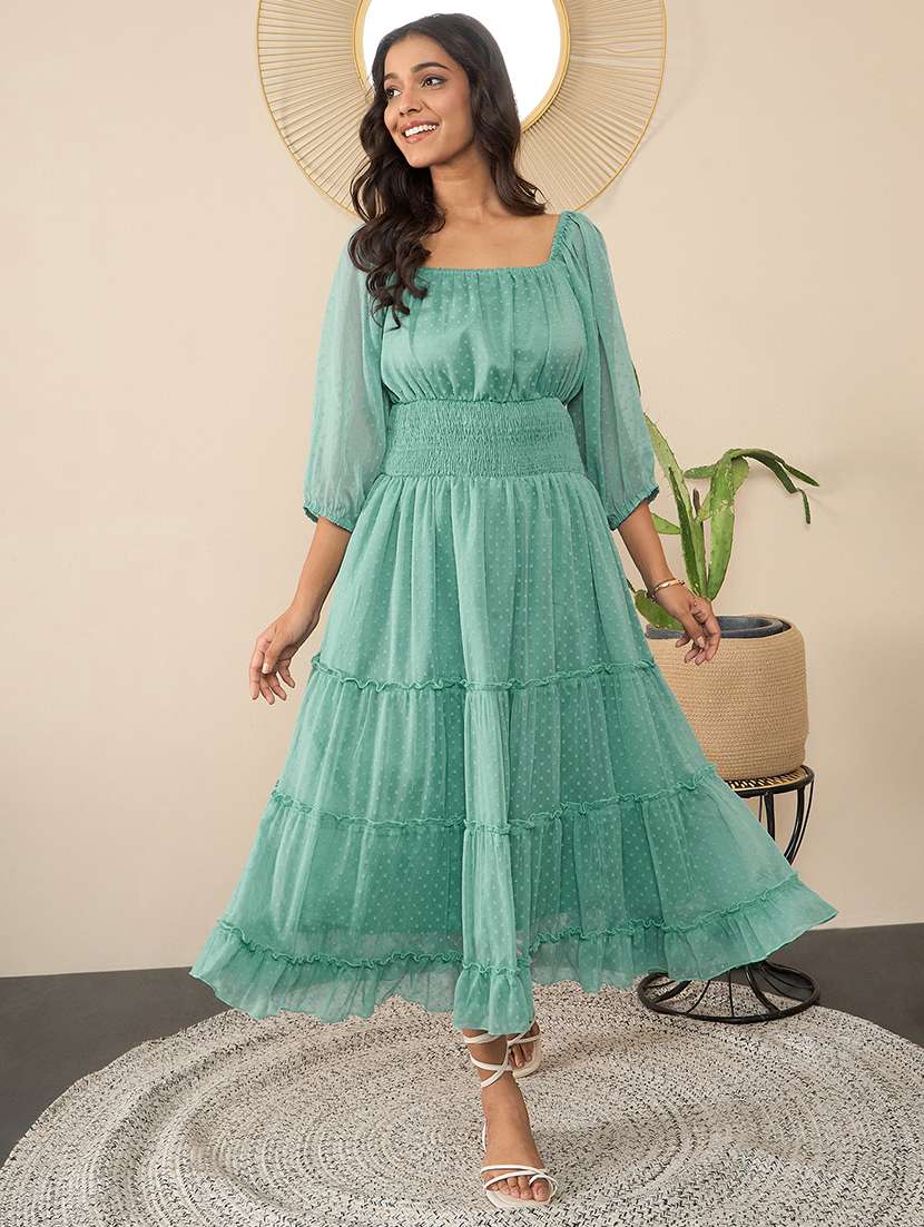 women self design three quarter sleeves tiered dress - 21551895 -  Zoom Image - 0