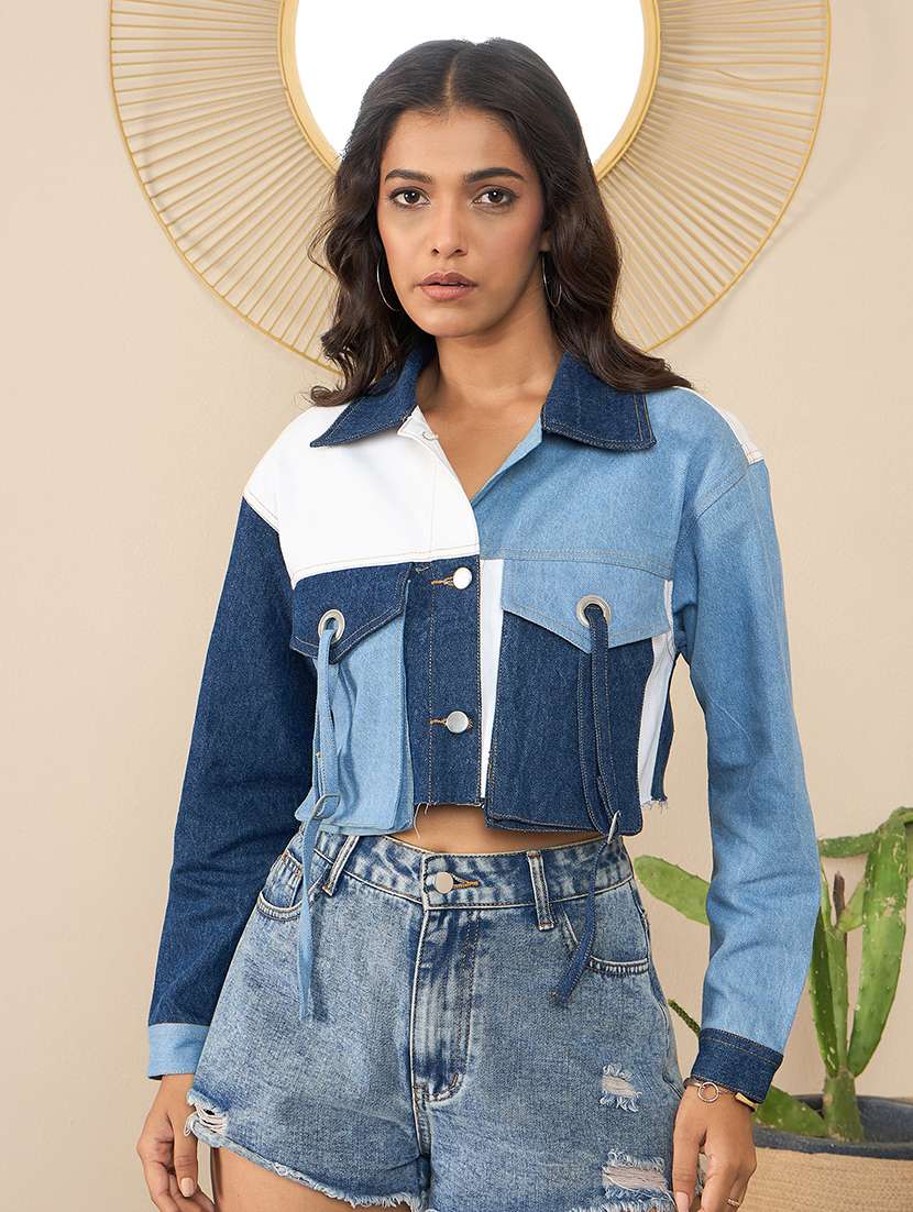 women color block collared jacket - 21551898 - Zoom Image - 0