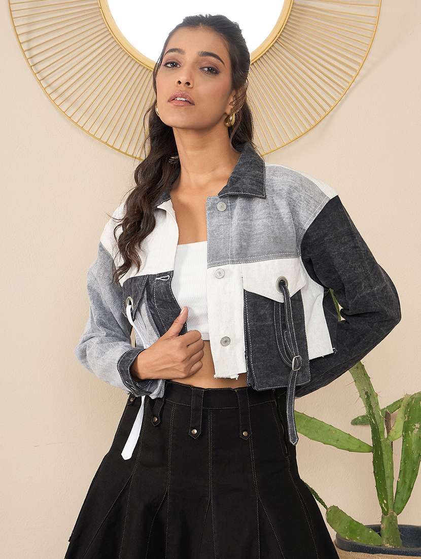 women color block collared jacket