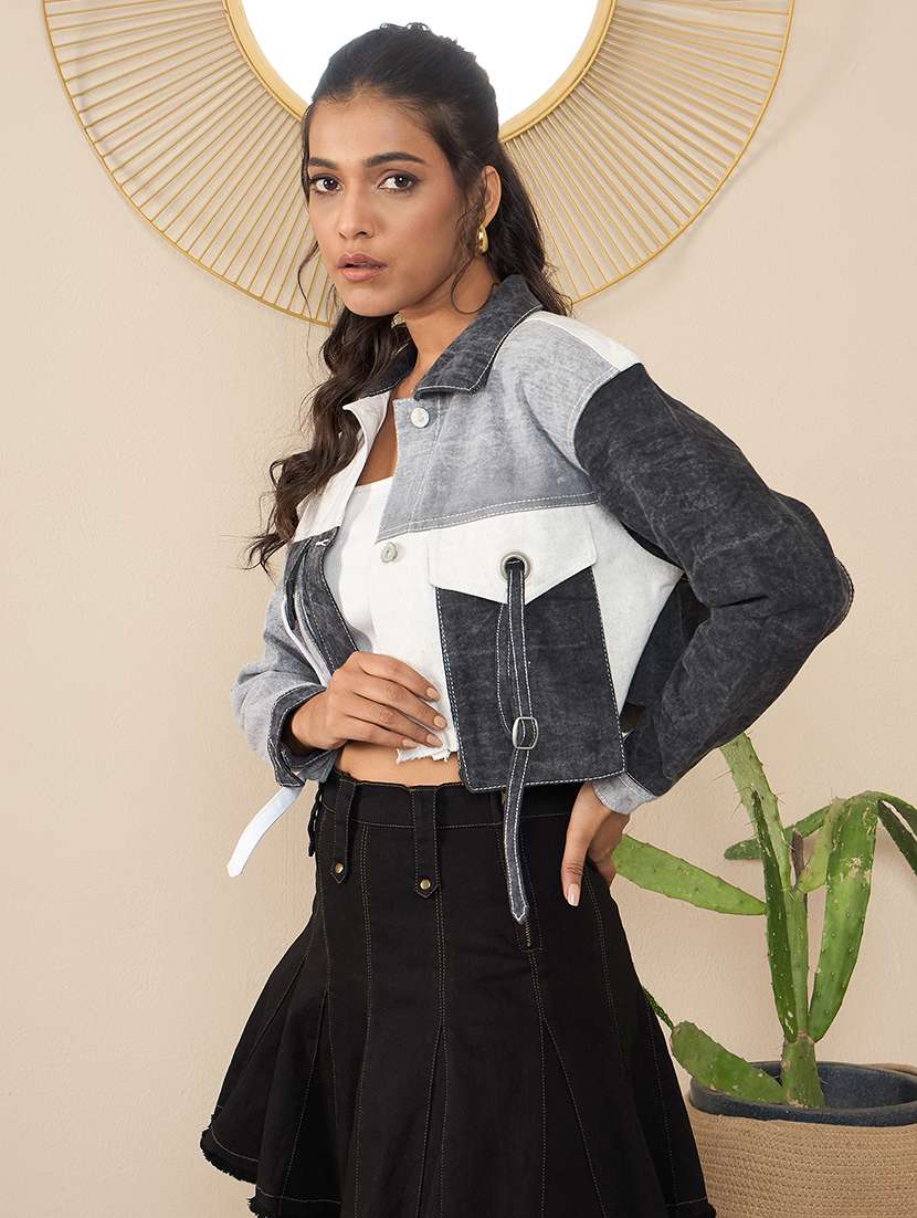 women color block collared jacket - 21551899 -  Standard Image - 1