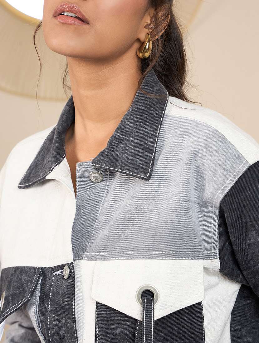 women color block collared jacket - 21551899 -  Standard Image - 4