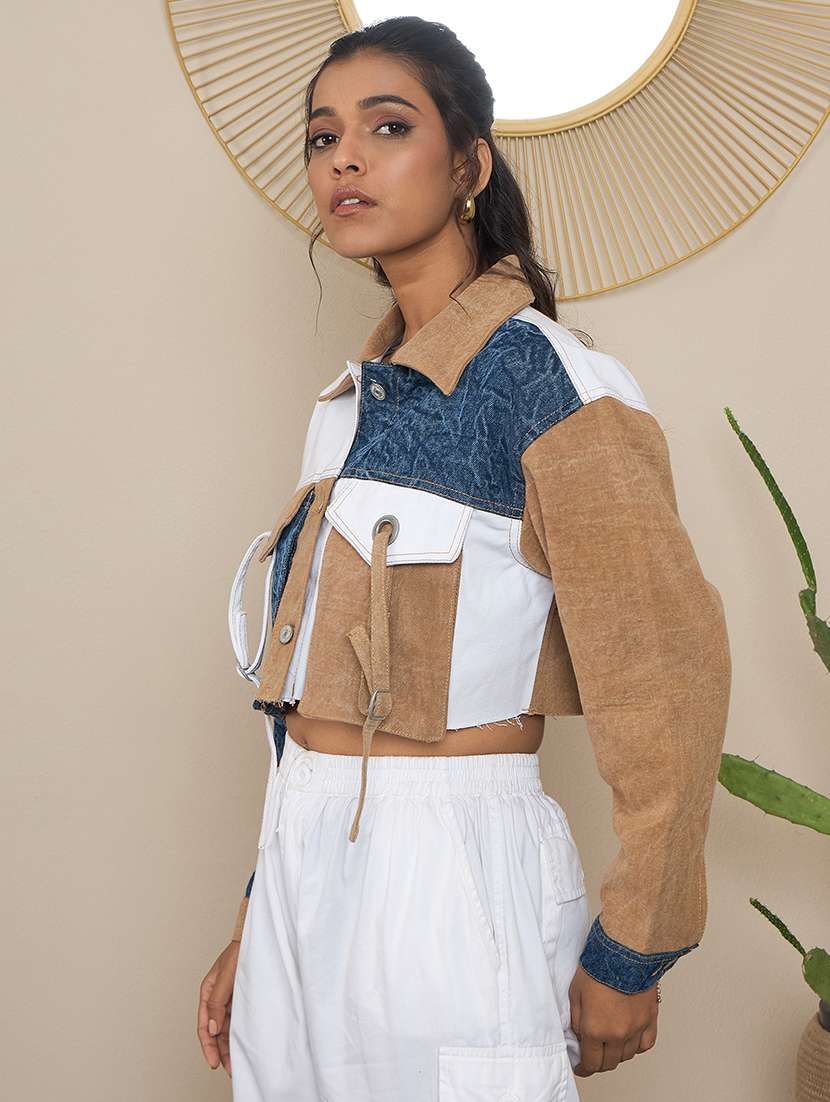 women color block collared jacket - 21551900 -  Standard Image - 1