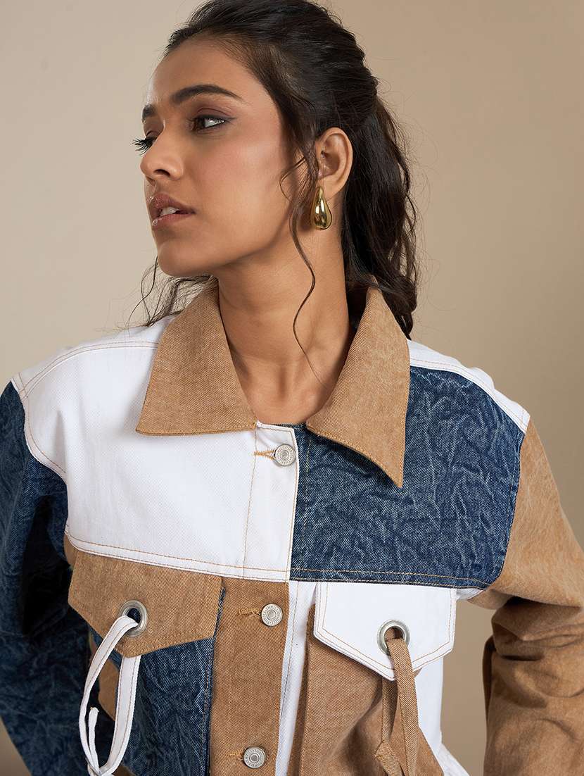 women color block collared jacket - 21551900 -  Standard Image - 4