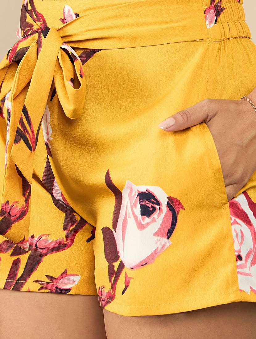 Women Floral Printed Shrug And Shorts Co Ord Set