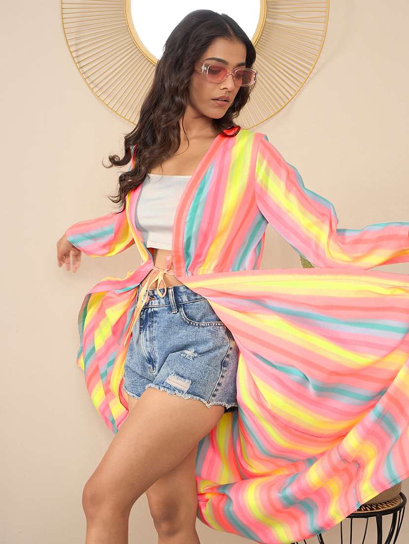 women striped long sleeve long shrug - 21551915 -  Standard Image - 4