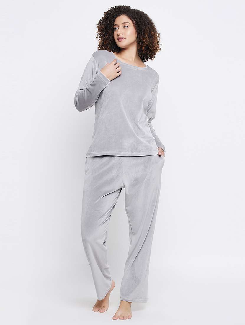 women solid pyjama nightwear set - 21552313 -  Standard Image - 1