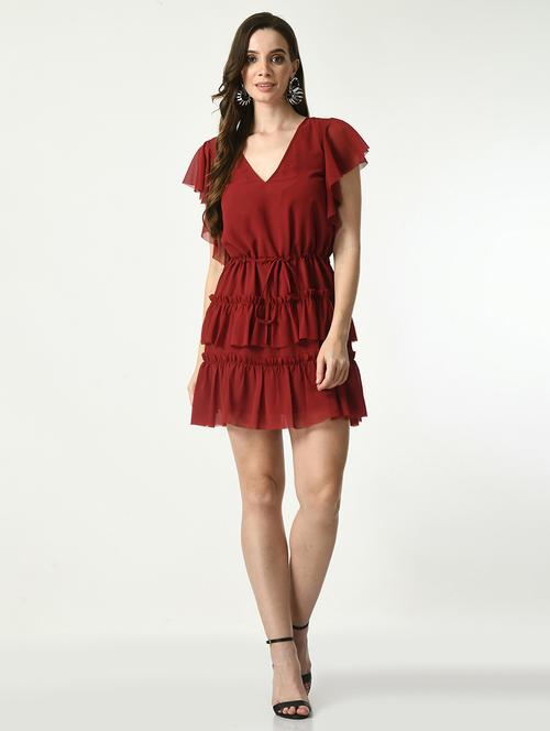 women solid short sleeves layered dress - 21552601 -  Standard Image - 0