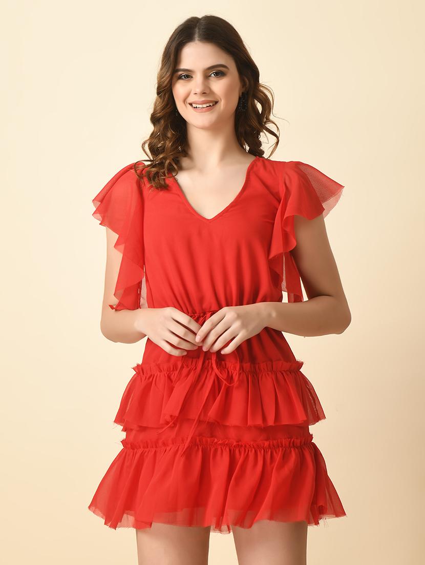 women solid short sleeves layered dress - 21552602 - Zoom Image - 0