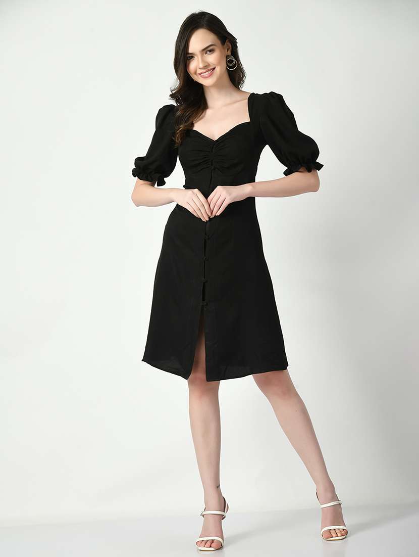 women solid short sleeves a-line dress