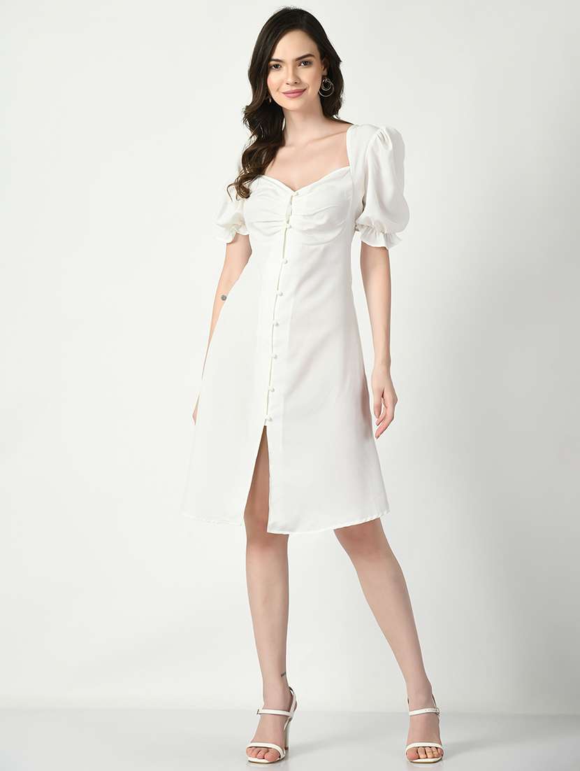 women solid short sleeves a-line dress