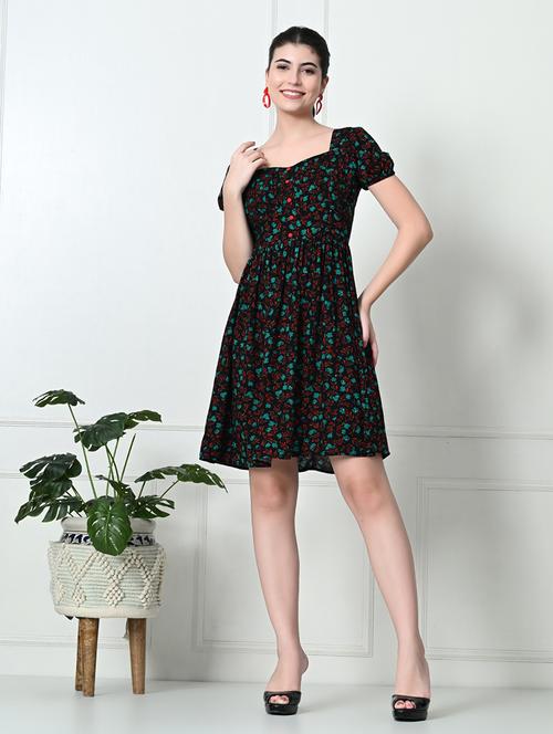 women printed short sleeves a-line dress - 21552695 -  Standard Image - 0