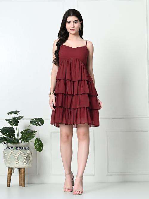 women solid sleeveless layered dress - 21552713 -  Standard Image - 0