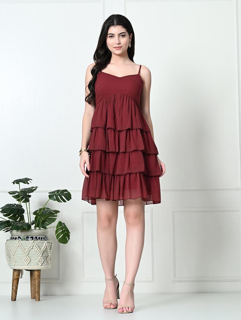 women solid sleeveless layered dress - 21552713 -  Zoom Image - 0