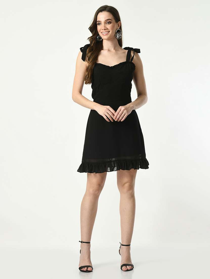 women solid sleeveless a-line dress