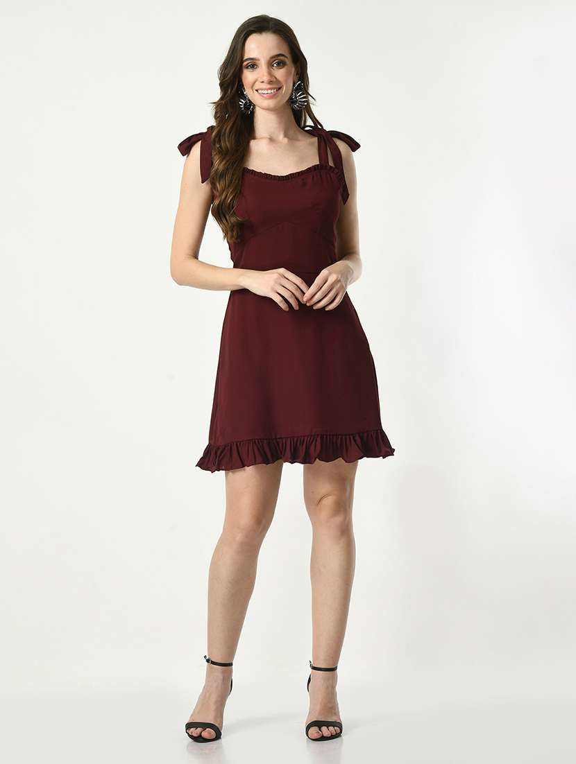 women solid sleeveless a-line dress