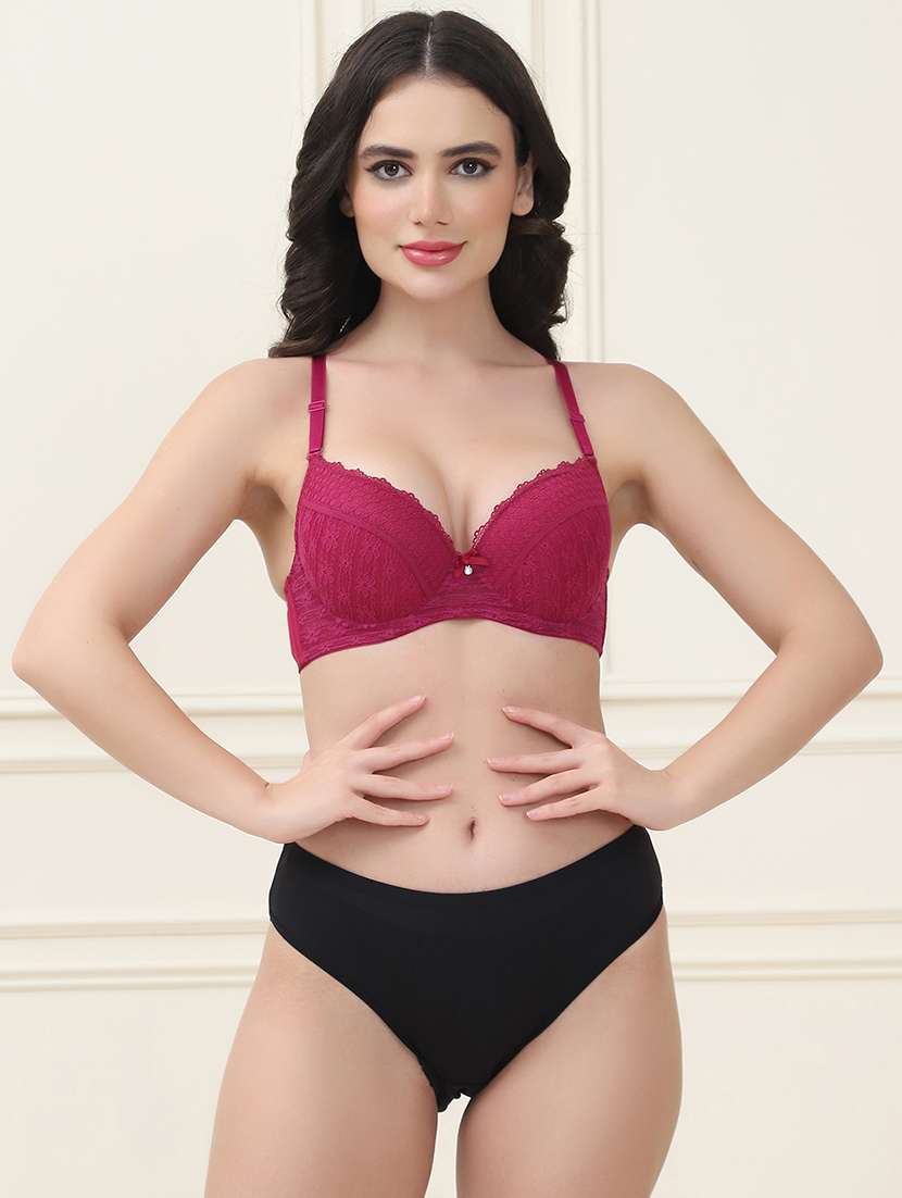 women solid bra and panty set