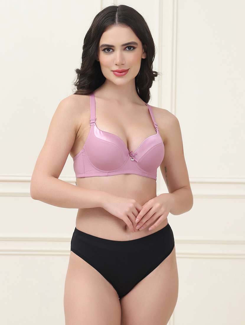 women solid bra and panty set