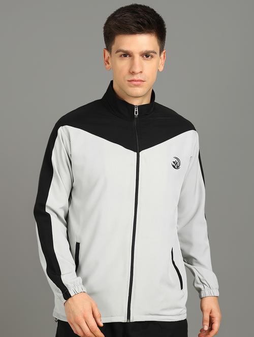men color blocked stand collar biker jacket - 21553027 -  Standard Image - 0