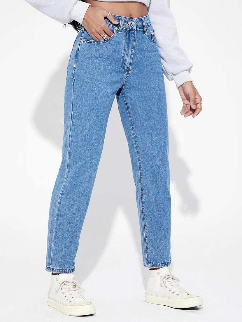women solid mom fit jeans - 21553045 - Standard Image - 1