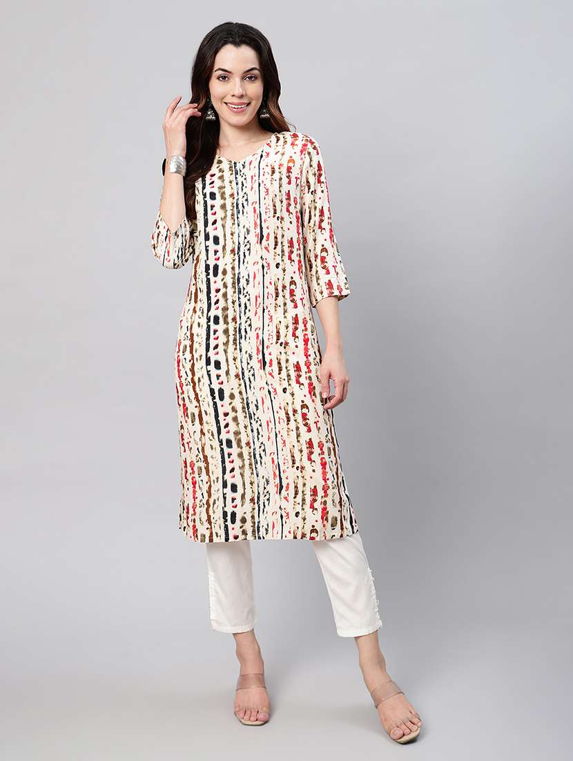 women three quarter sleeve straight kurta