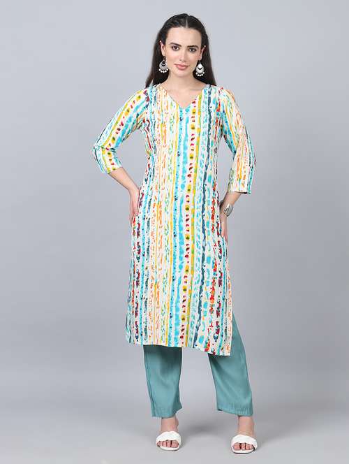 women three quarter sleeve straight kurta - 21553051 - Standard Image - 0