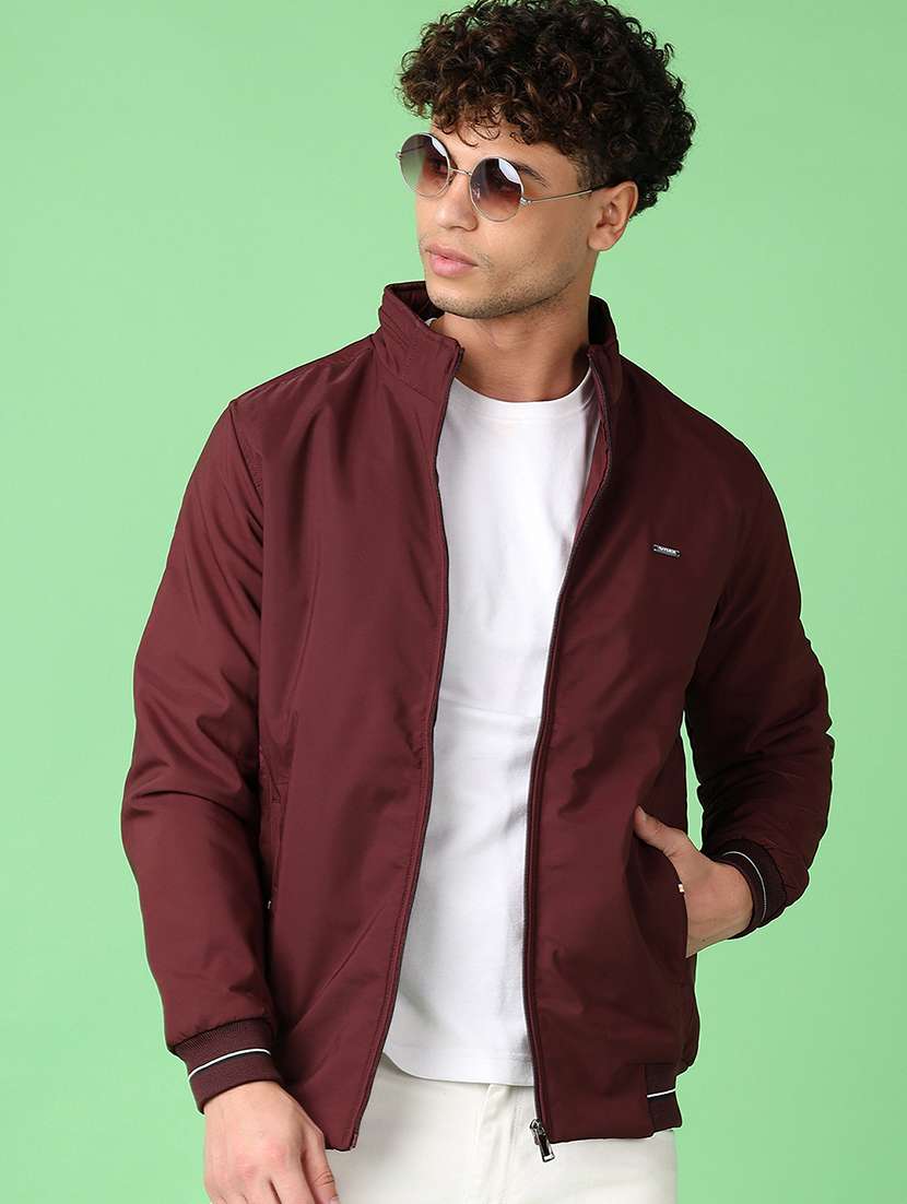 men maroon solid long sleeve casual jacket - 21553321 -  Standard Image - 1