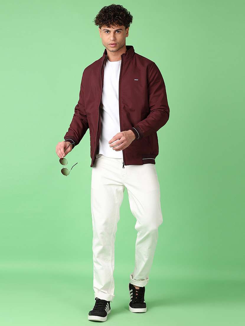 men maroon solid long sleeve casual jacket - 21553321 -  Standard Image - 4