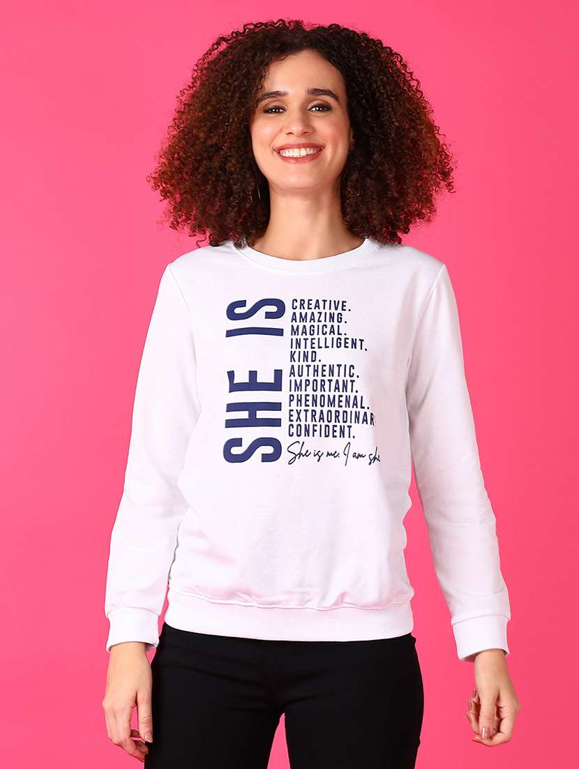 women front print long sleeve sweatshirt