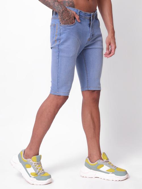 men solid washed three fourths shorts - 21553699 - Standard Image - 0