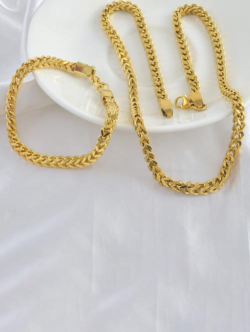 pack of 2 gold brass chain necklace & bracelet combo - 21553711 - Standard Image - 0