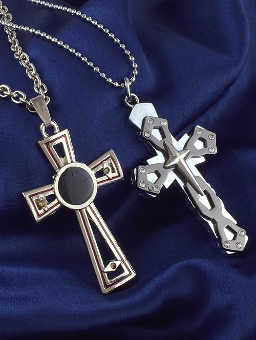 pack of 2 silver christian cross crucifix chain - 21553712 - Standard Image - 0