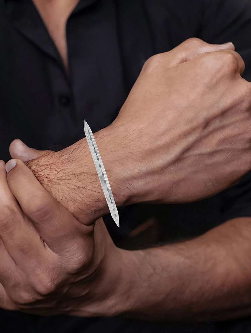 silver stainless steel bangle bracelet - 21553768 -  Standard Image - 4