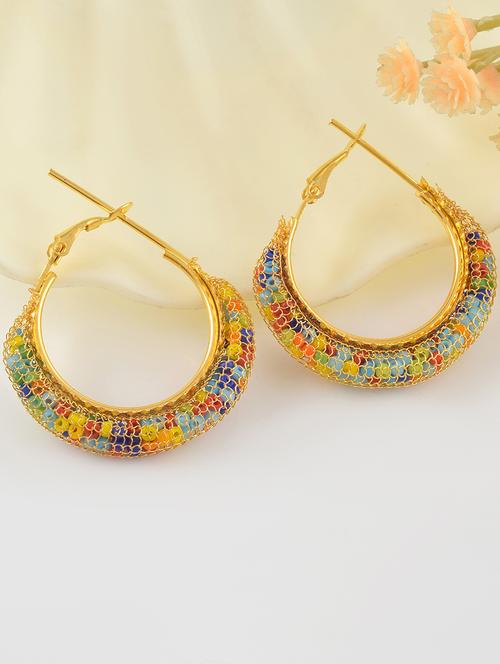 women multi coloured brass hoop earrings - 21553784 -  Standard Image - 0