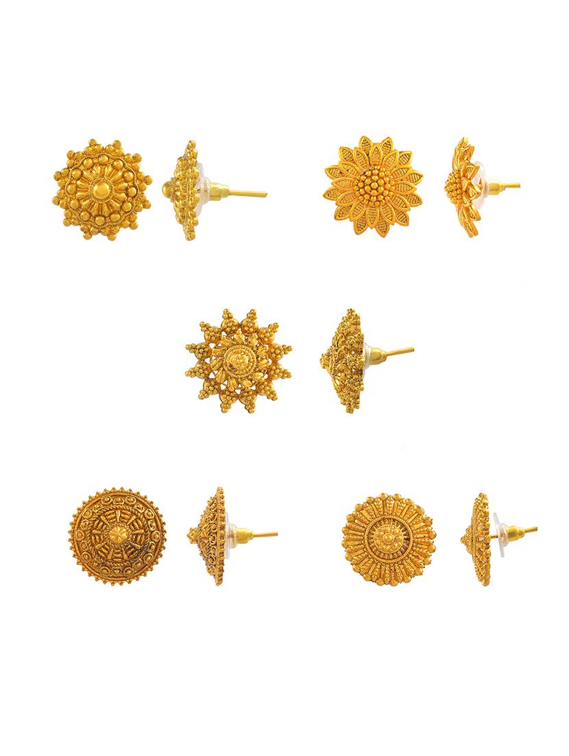 set of 5 gold brass studs earrings - 21553791 - Standard Image - 1
